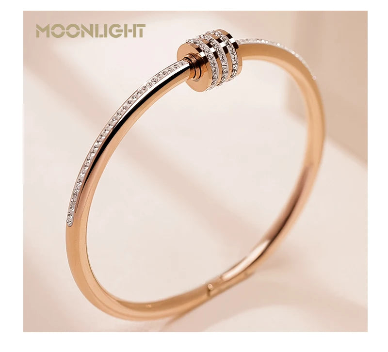 Moonlight clássico aço inoxidável zircão pulseira para mulheres parafuso circular pulseira feminina jóias presentes acessórios de moda