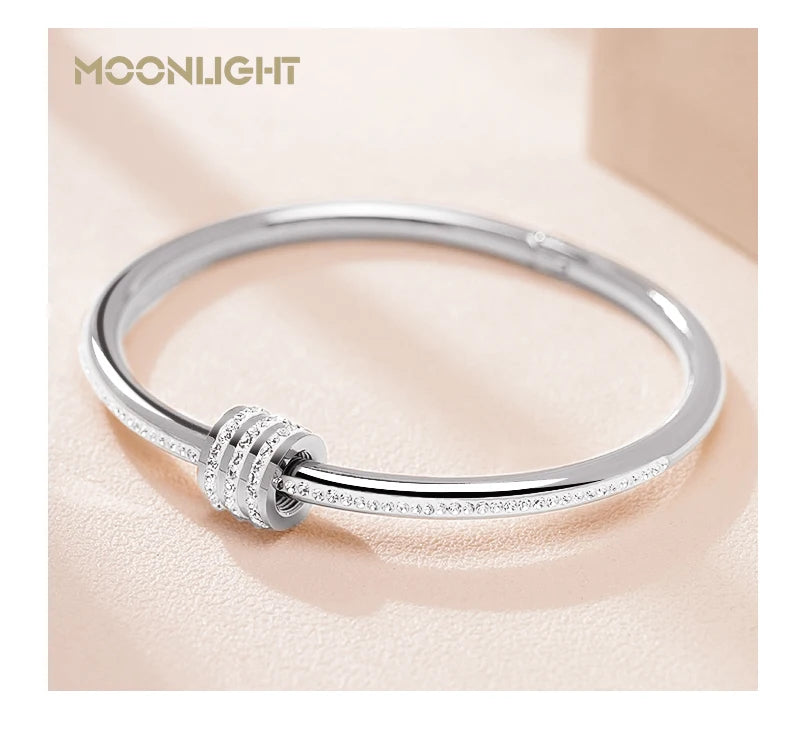 Moonlight clássico aço inoxidável zircão pulseira para mulheres parafuso circular pulseira feminina jóias presentes acessórios de moda