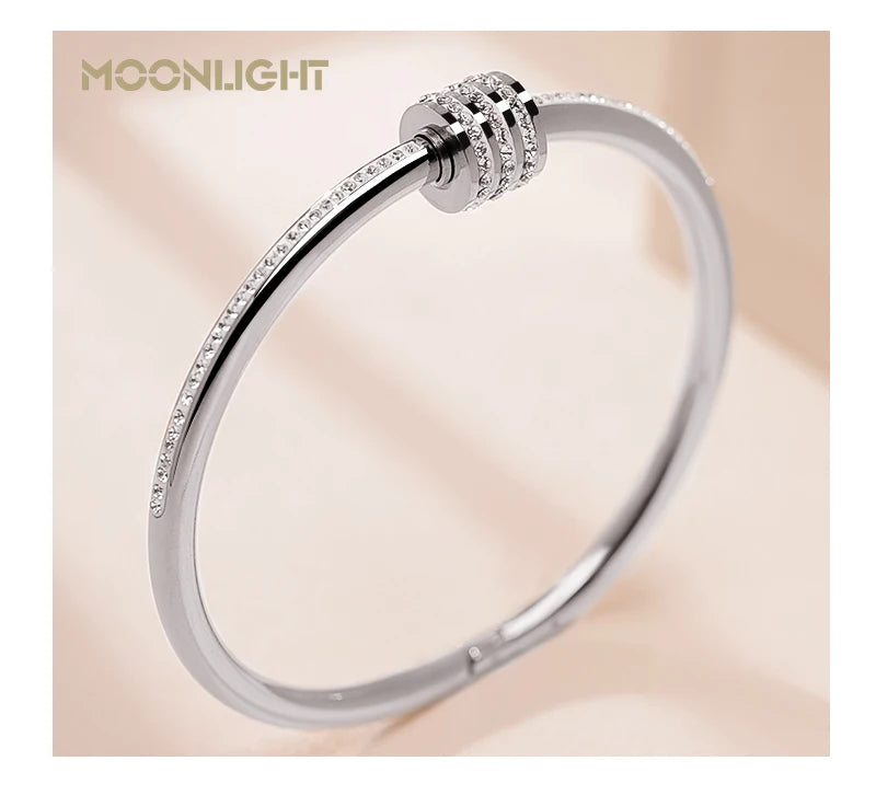 Moonlight clássico aço inoxidável zircão pulseira para mulheres parafuso circular pulseira feminina jóias presentes acessórios de moda