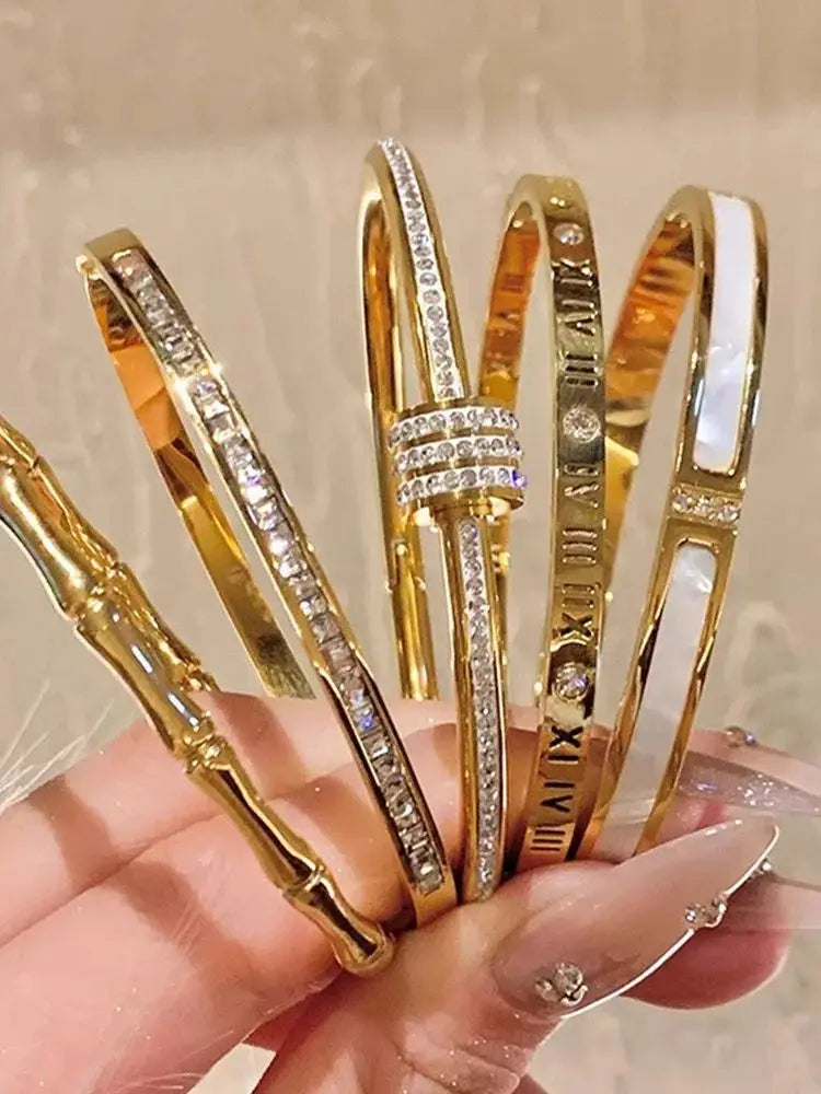 Aço inoxidável banhado a ouro luxo artesanal cristal acessório feminino envoltório pulseira jóias não manchado