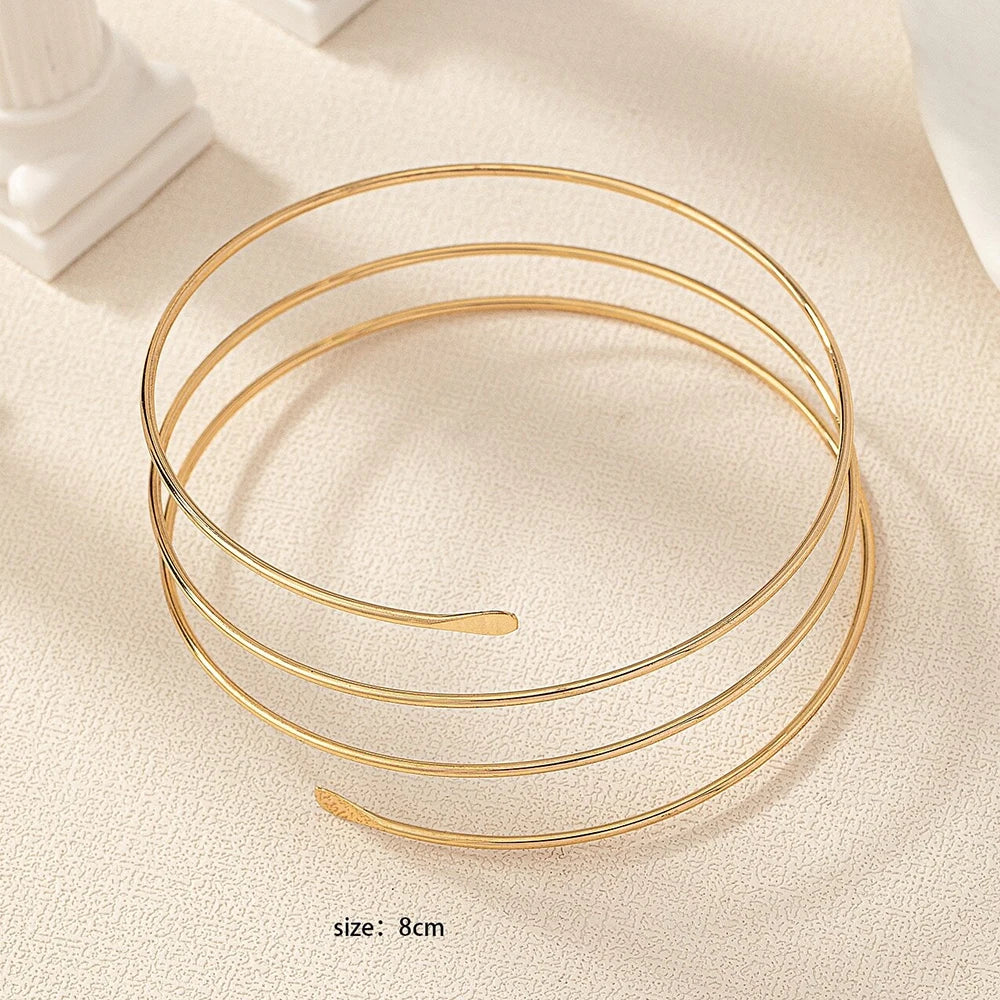 Vintage simples ajustável braço superior manguito pulseira brilhante banhado a ouro metal armlet para mulheres minimalista aberto braçadeira corpo jóias