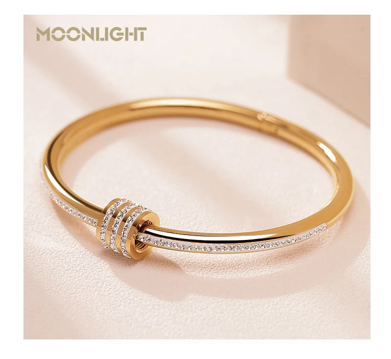 Moonlight clássico aço inoxidável zircão pulseira para mulheres parafuso circular pulseira feminina jóias presentes acessórios de moda