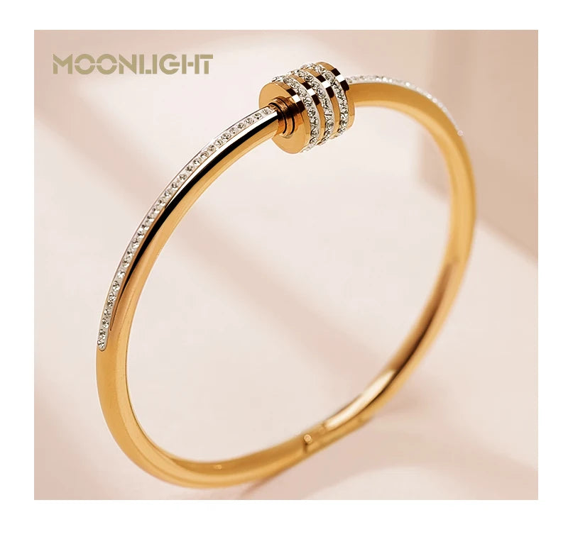 Moonlight clássico aço inoxidável zircão pulseira para mulheres parafuso circular pulseira feminina jóias presentes acessórios de moda