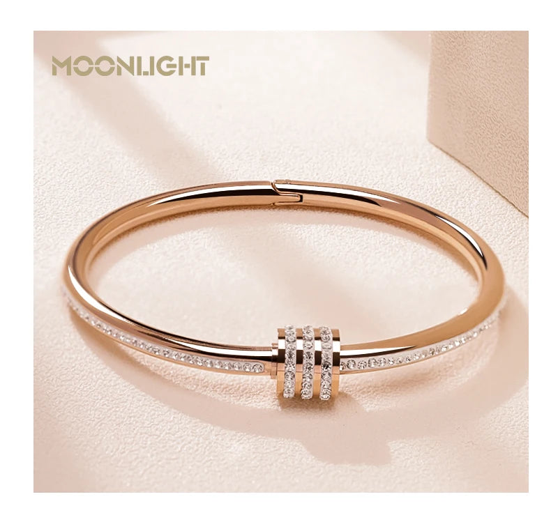 Moonlight clássico aço inoxidável zircão pulseira para mulheres parafuso circular pulseira feminina jóias presentes acessórios de moda