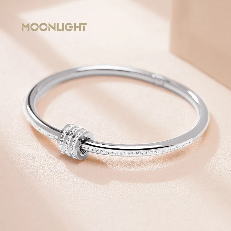 Moonlight clássico aço inoxidável zircão pulseira para mulheres parafuso circular pulseira feminina jóias presentes acessórios de moda