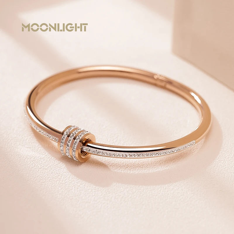 Moonlight clássico aço inoxidável zircão pulseira para mulheres parafuso circular pulseira feminina jóias presentes acessórios de moda