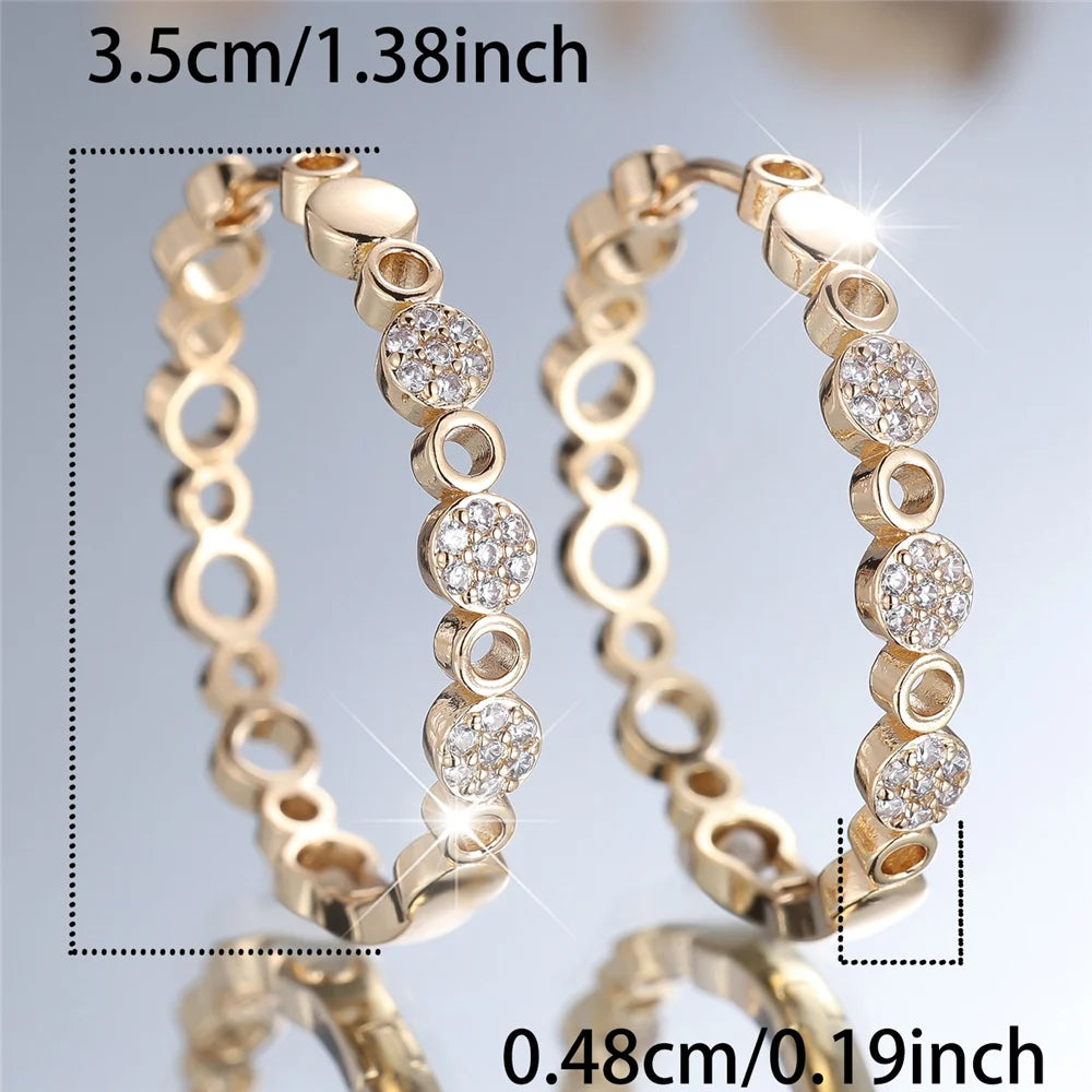 Charme feminino branco zircão pedra hoop brincos moda cor de ouro jóias de casamento para mulher