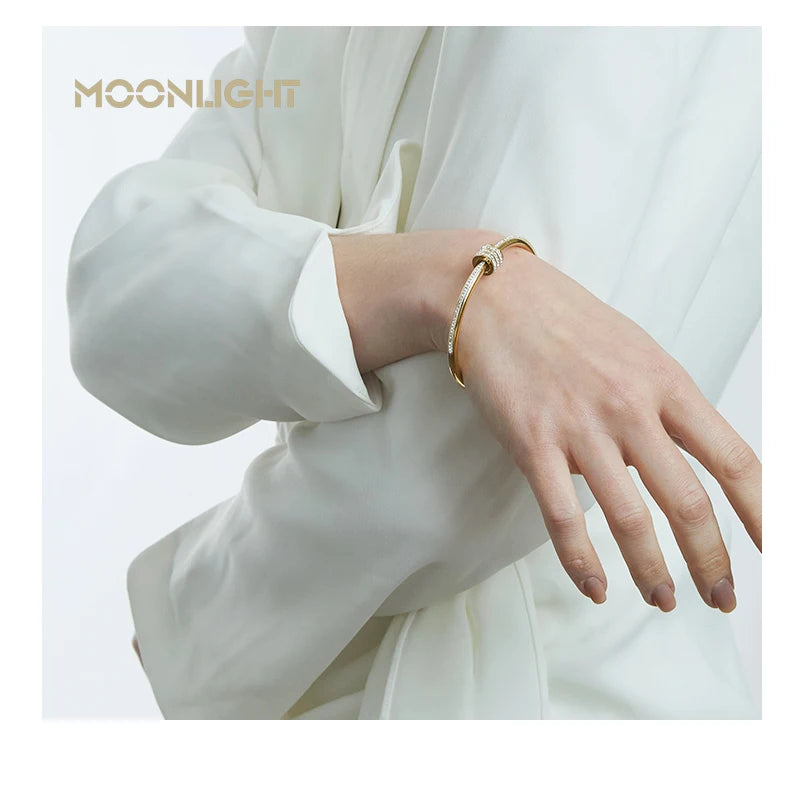 Moonlight clássico aço inoxidável zircão pulseira para mulheres parafuso circular pulseira feminina jóias presentes acessórios de moda