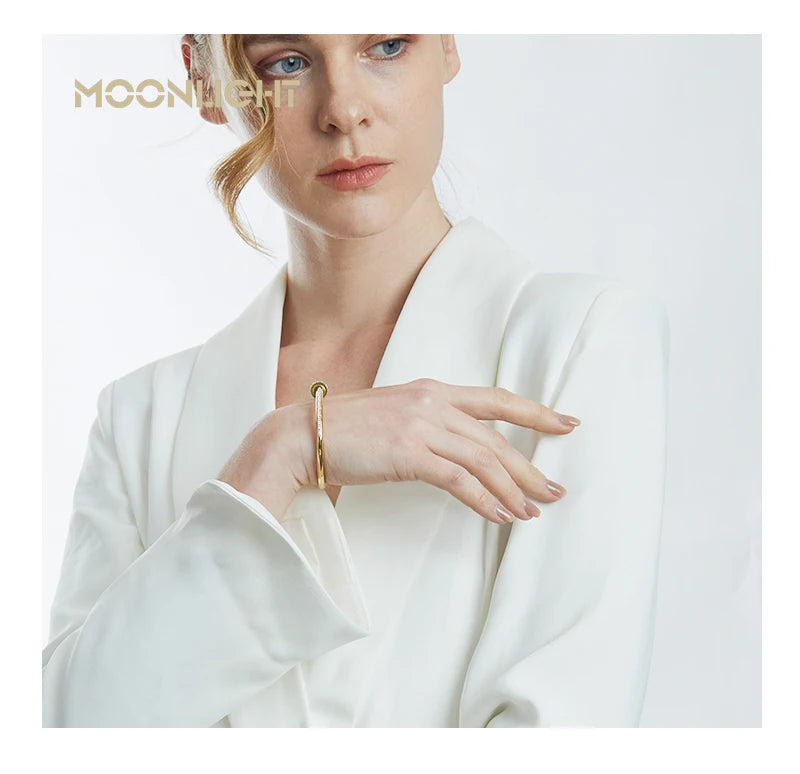 Moonlight clássico aço inoxidável zircão pulseira para mulheres parafuso circular pulseira feminina jóias presentes acessórios de moda