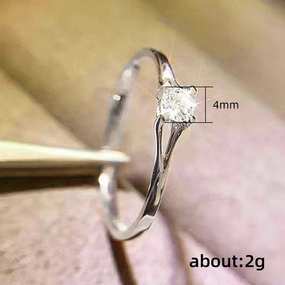 Huitan minimalista feminino anéis de casamento com 4mm zircônia cúbica simples elegante feminino dedo acessório bandas de noivado jóias