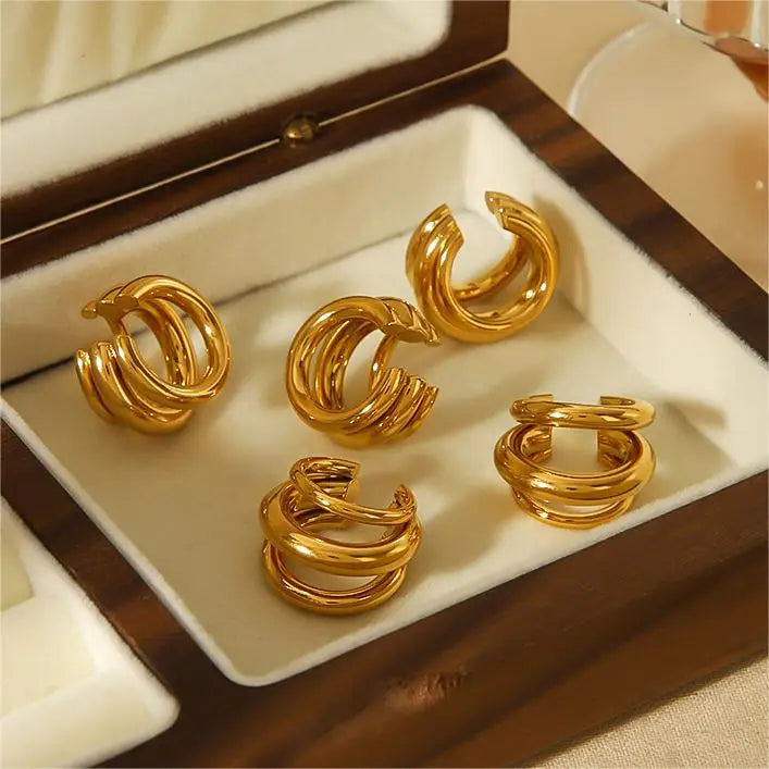 Venda quente 18k cor de ouro aço inoxidável multicamadas clipe de orelha à prova dwaterproof água metal único moda na moda presente feminino