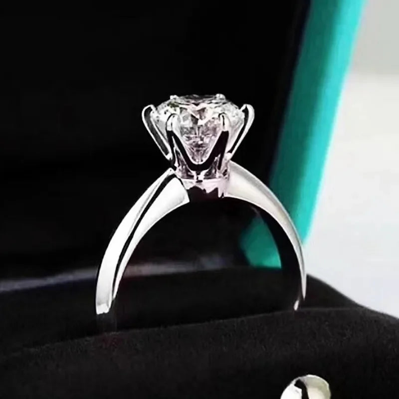 Anel solitário real 925 prata esterlina 1ct moissanite cz noivado anéis de banda de casamento para mulheres nupcial declaração festa jóias