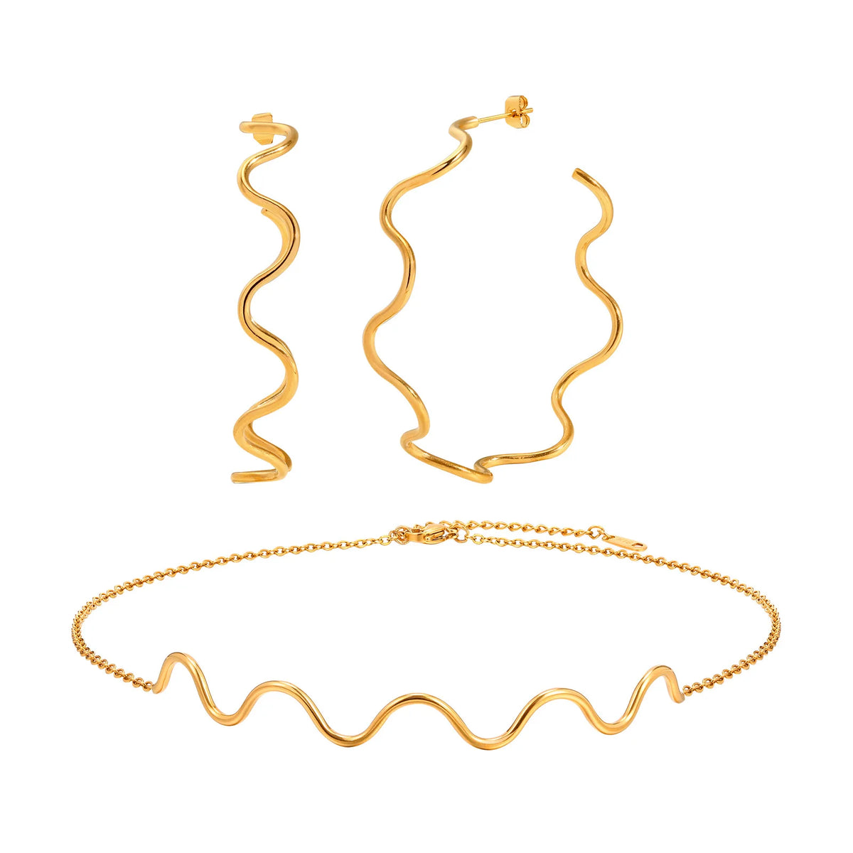 Brincos de argola aberta em aço inoxidável para mulheres, joias minimalistas, brincos grandes banhados a ouro, forma de onda, aros grandes, 18K