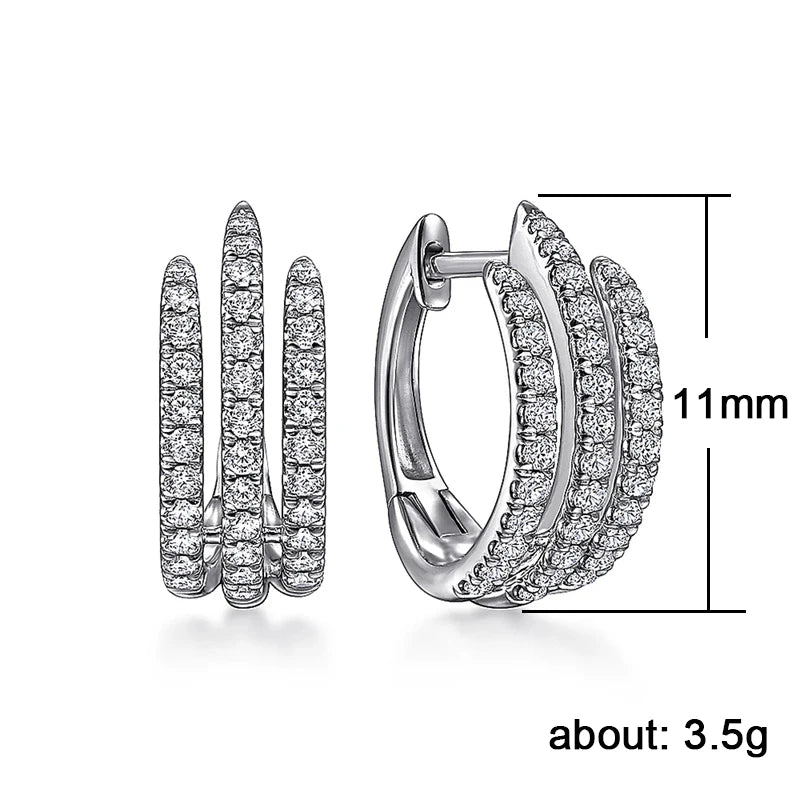 Huitan simples três linhas garra hoop brincos de luxo cristal zircônia cúbica mini círculo brincos para mulheres moda moderna jóias