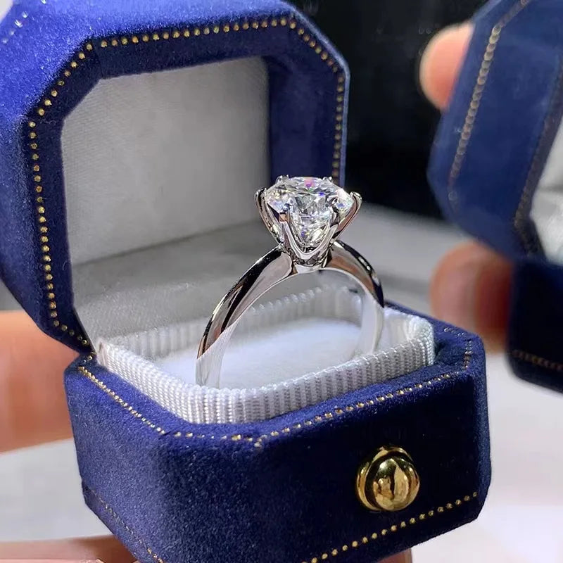 Anel solitário real 925 prata esterlina 1ct moissanite cz noivado anéis de banda de casamento para mulheres nupcial declaração festa jóias